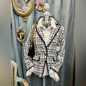 Sold on eBay- White Black Plaid Tweed Blazer size XS with jewelry
